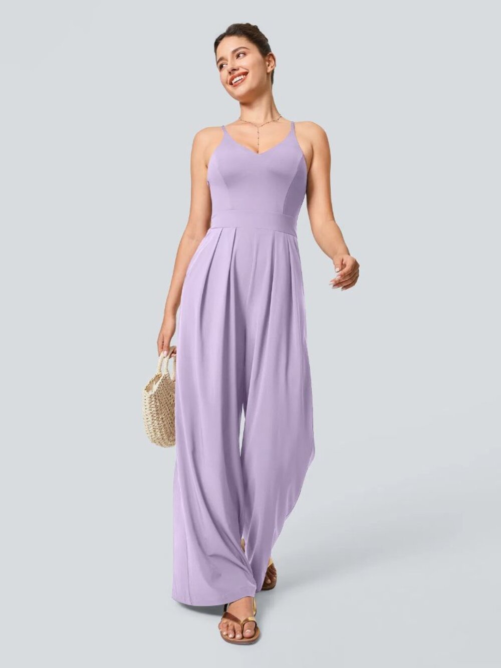 HALARA Lilac V-Neck Wide-Leg Jumpsuit